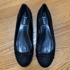Enzo Angiolini Sparkly Black Ribbon Flats